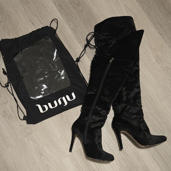Burju Shoes Shoes - Burju Black Velvet Over the Knee Boots